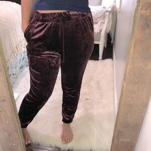 LOGO size medium burgundy velvet sheen jogger pant